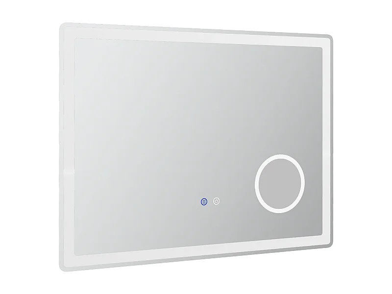 Miroir LED pour salle de bain avec 3x zoom, fonction tactile, 3 couleurs de lumière, antibuée, métal, blanc (80x3.8x60 cm)