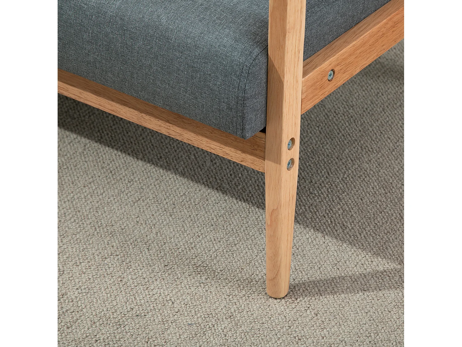 Divano compatto a 2 posti, design scandinavo, lino e legno di caucciù, grigio, (115x66,5x73 cm)