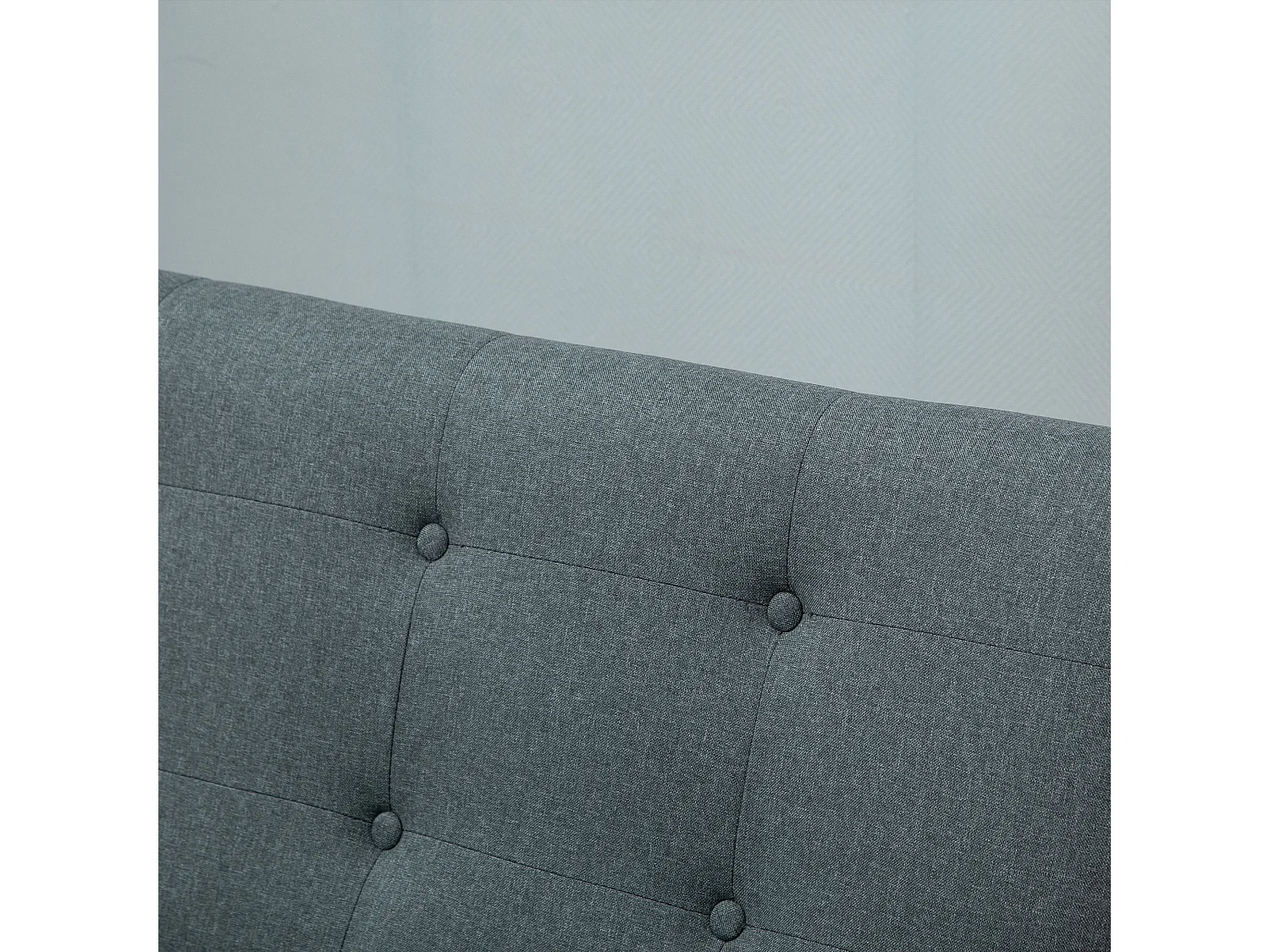 Divano compatto a 2 posti, design scandinavo, lino e legno di caucciù, grigio, (115x66,5x73 cm)