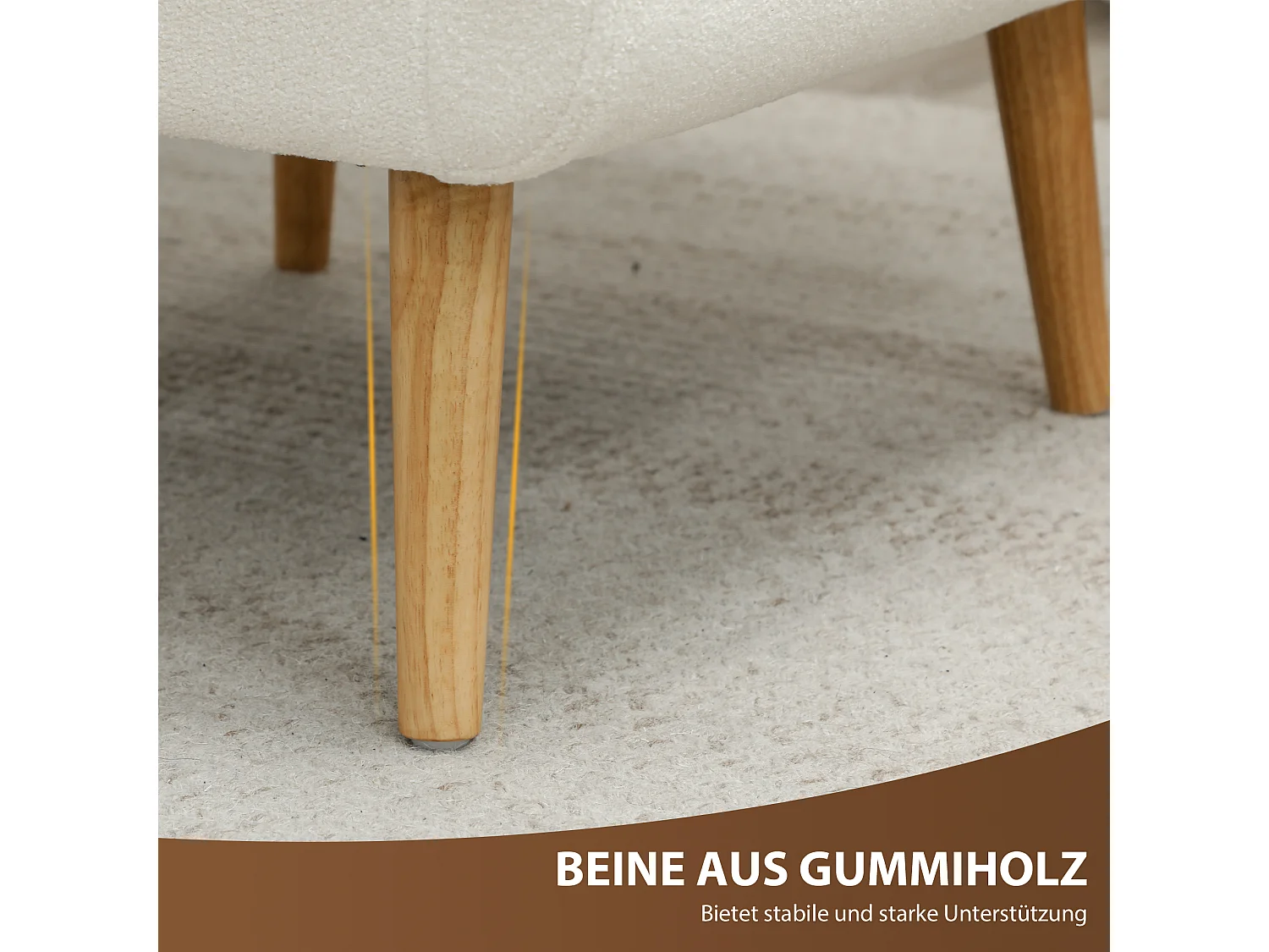 Clubfauteuil met armleuningen, gewatteerde stof, houten poten, wit (75x72x89 cm)