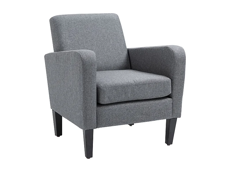Fauteuil relax avec accoudoirs, en tissu effet lin, pieds en bois, gris (66x72x74 cm)