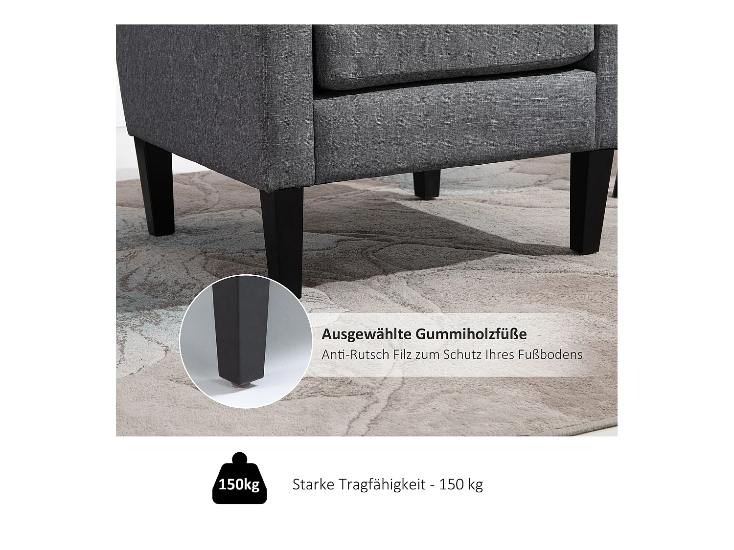 Fauteuil relax avec accoudoirs, en tissu effet lin, pieds en bois, gris (66x72x74 cm)