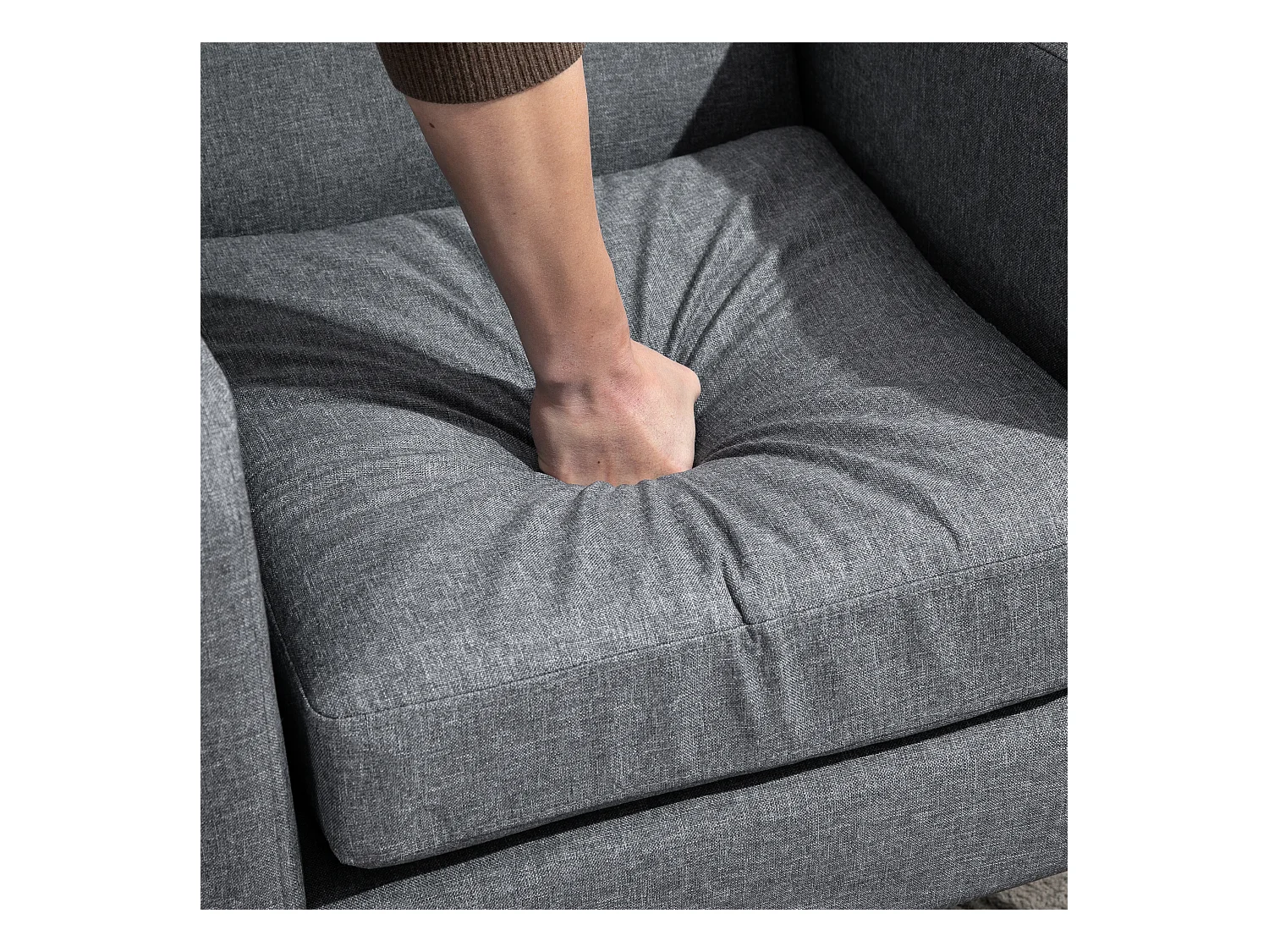 Fauteuil relax avec accoudoirs, en tissu effet lin, pieds en bois, gris (66x72x74 cm)