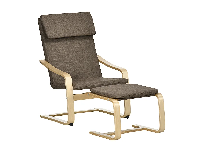 Relaxfauteuil met voetenbankje, fauteuil met hoofdsteun, linnen stof, bruin (67x72x100 cm)