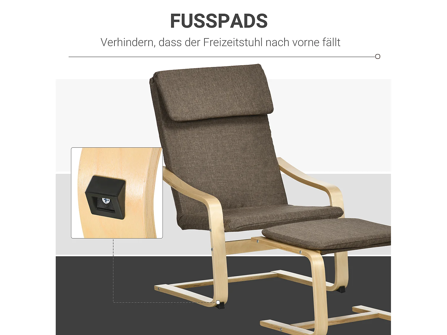 Relaxfauteuil met voetenbankje, fauteuil met hoofdsteun, linnen stof, bruin (67x72x100 cm)