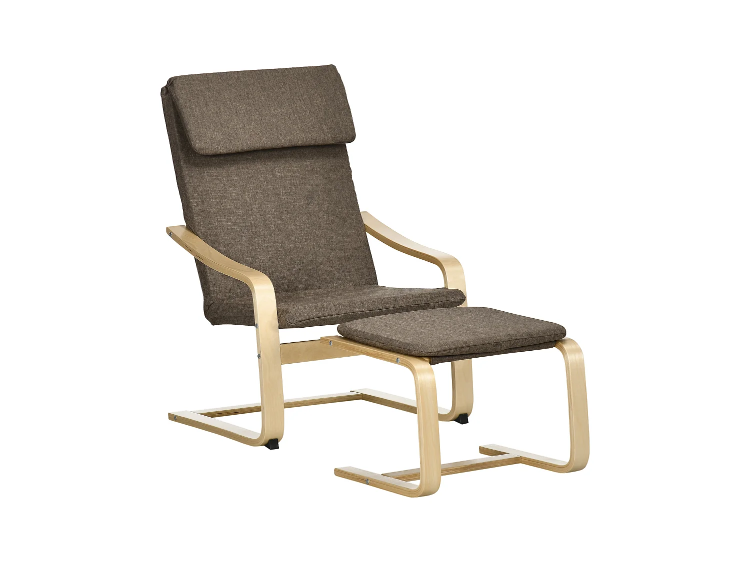 Fauteuil relax avec repose-pieds, fauteuil avec appui-tête, tissu en lin, brun (67x72x100 cm)