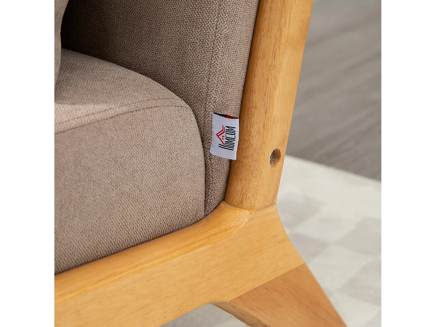 Canapé 2 places avec coussins, tissu velours, pieds en bois, gris clair (122x71x76 cm)