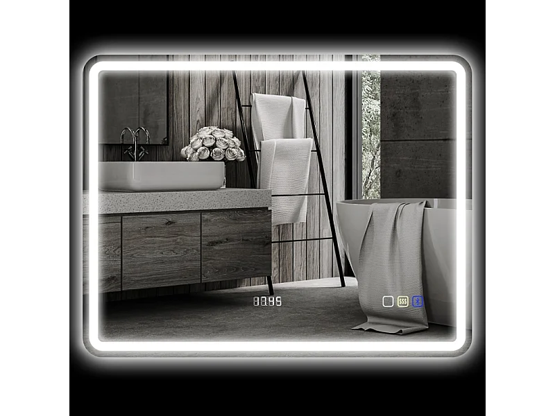 Specchio da bagno a LED con Bluetooth, funzione di memoria, 3 colori di illuminazione, argento (90x3,5x70 cm)