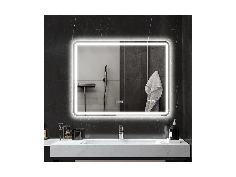 Specchio da bagno a LED con Bluetooth, funzione di memoria, 3 colori di illuminazione, argento (90x3,5x70 cm)