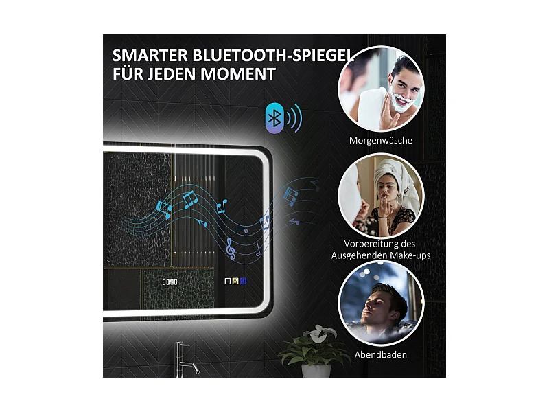 Specchio da bagno a LED con Bluetooth, funzione di memoria, 3 colori di illuminazione, argento (90x3,5x70 cm)