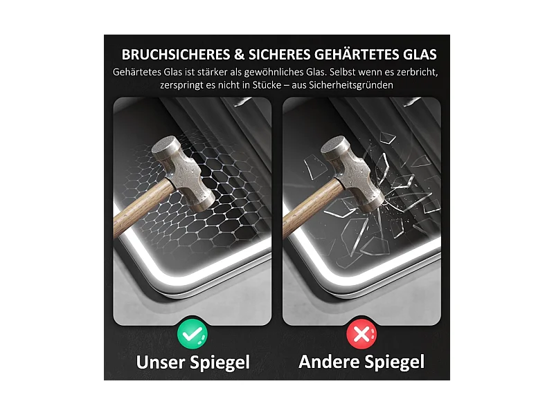 Specchio da bagno a LED con Bluetooth, funzione di memoria, 3 colori di illuminazione, argento (90x3,5x70 cm)