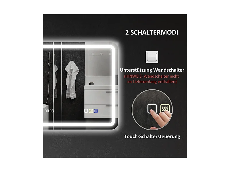 Specchio da bagno a LED con Bluetooth, funzione di memoria, 3 colori di illuminazione, argento (90x3,5x70 cm)