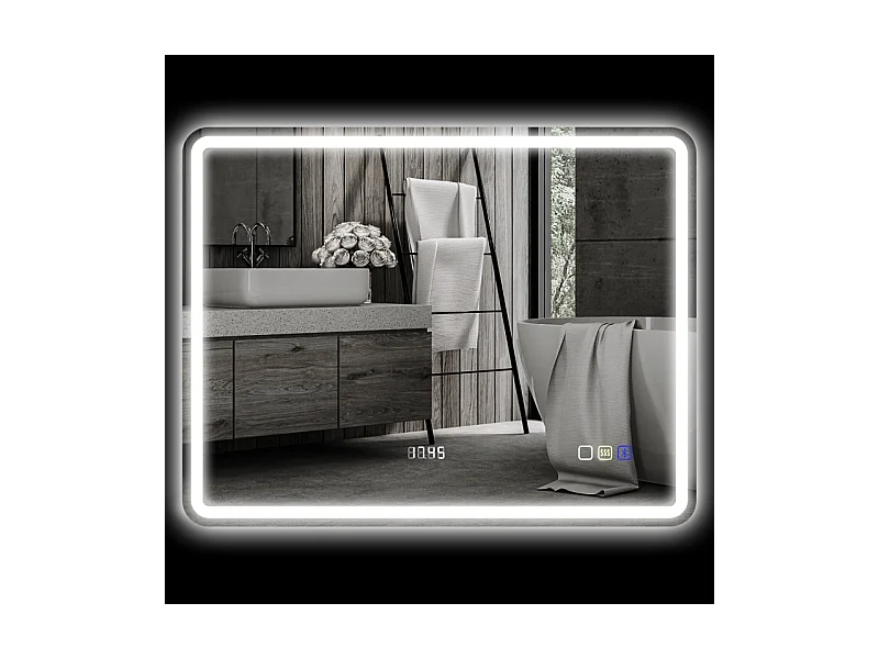 Miroir de salle de bain LED avec Bluetooth, fonction mémoire, 3 couleurs d'éclairage, argent (90x3.5x70 cm)