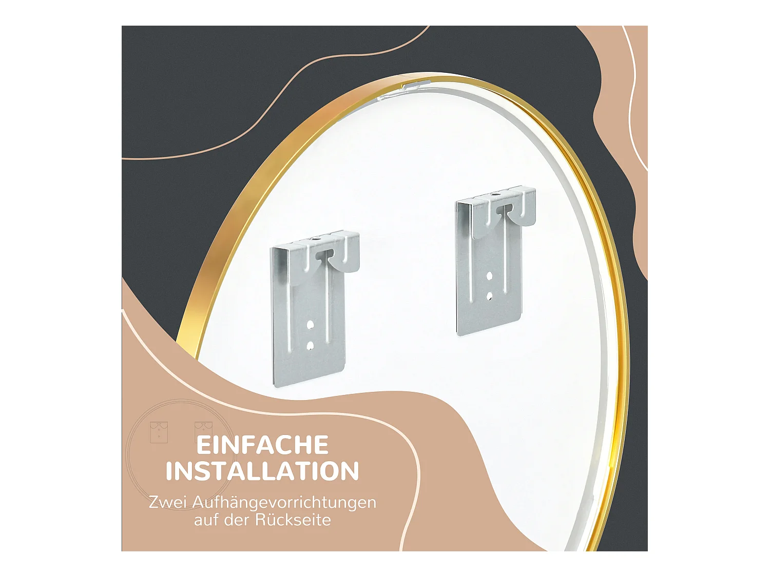 Miroir rond mural avec fonction mémoire, aluminium, doré, IP44 (50x2x50cm)