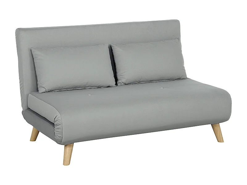 Fauteuil convertible lit 2 places, velours, dossier réglable, structure acier, gris clair (130x78x79cm)