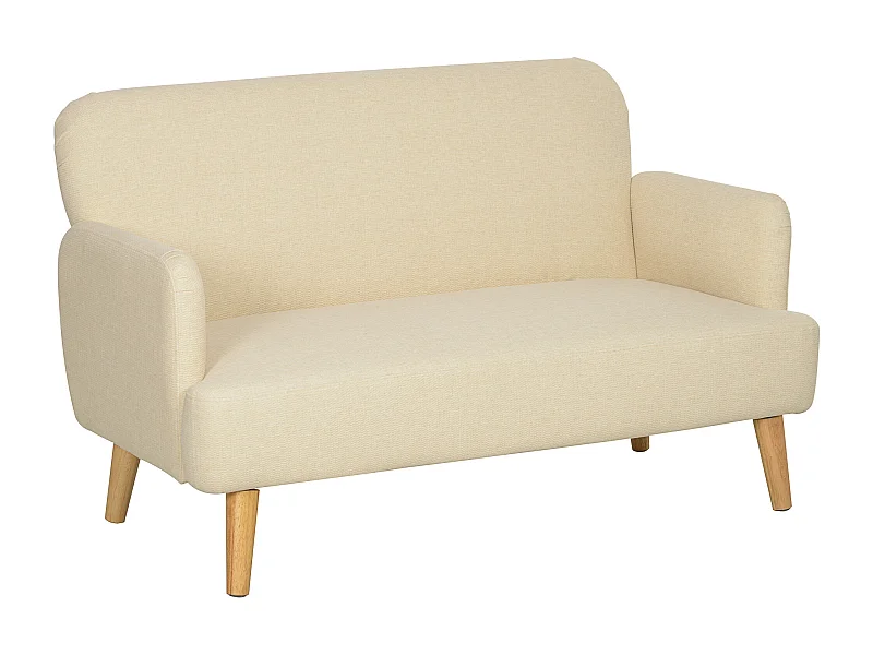 2-zitsbank, dik fluweel, houten poten, crème (130x74x79 cm)