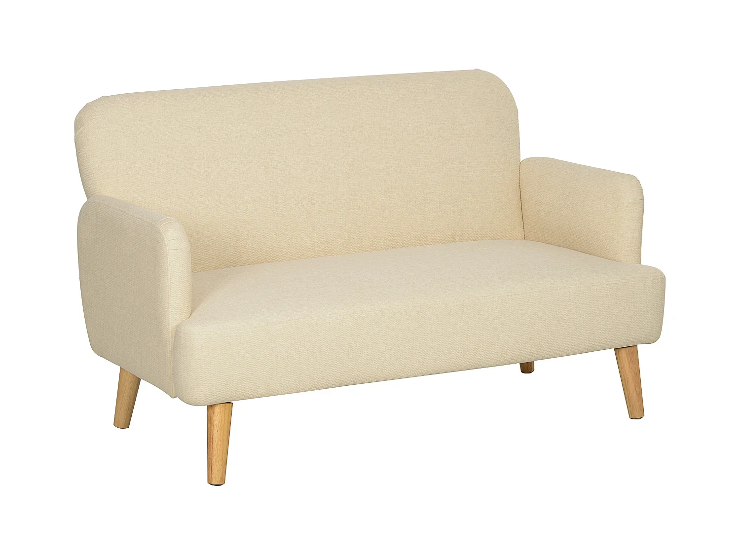 2-zitsbank, dik fluweel, houten poten, crème (130x74x79 cm)