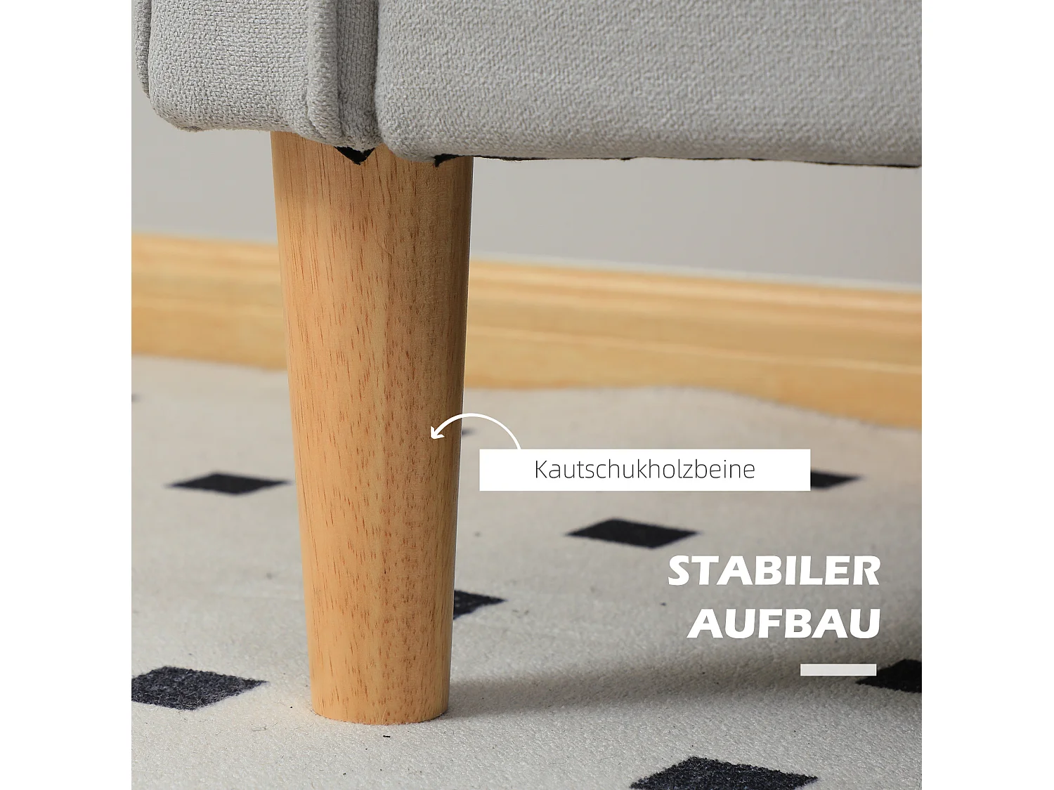 2-zitsbank met opbergruimte, fluweel, lichtgrijs, houten structuur en rubberen voetjes (117x62x78cm)