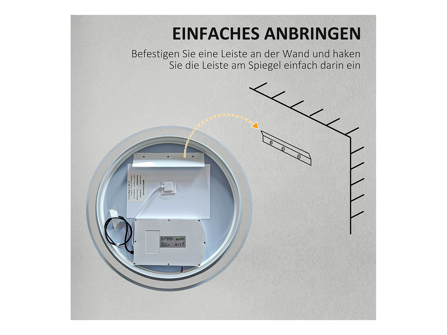 Miroir de salle de bain LED, fonction tactile, anti-buée, cadre en aluminium, blanc (Ø60x3 cm)