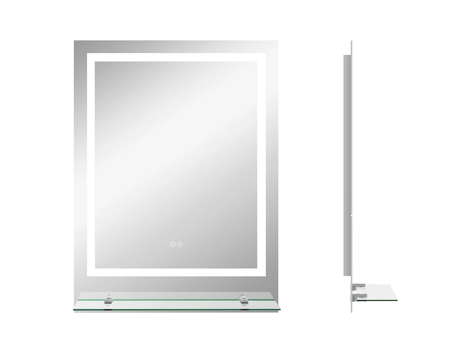 Miroir de salle de bain avec éclairage, anti-buée, 3 couleurs, verre, transparent (70x50x2.7 cm)