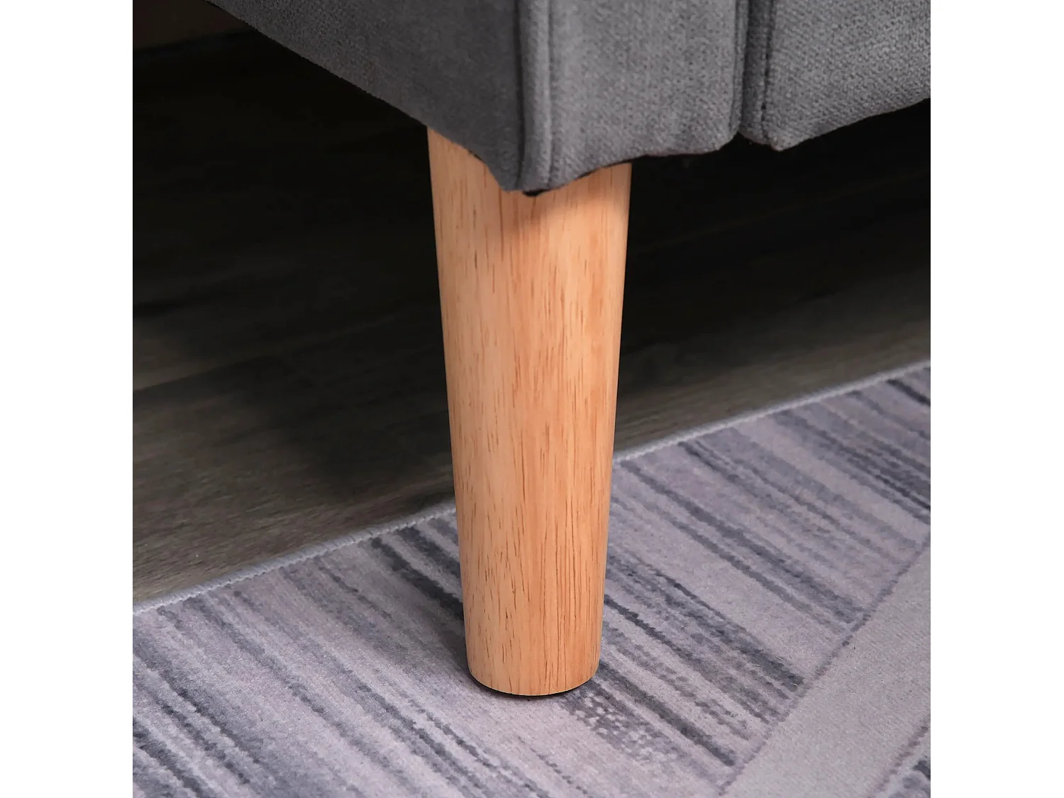 Canapé 2 places en tissu avec coussins amovibles, bois de caoutchouc, gris (117x62x78 cm)