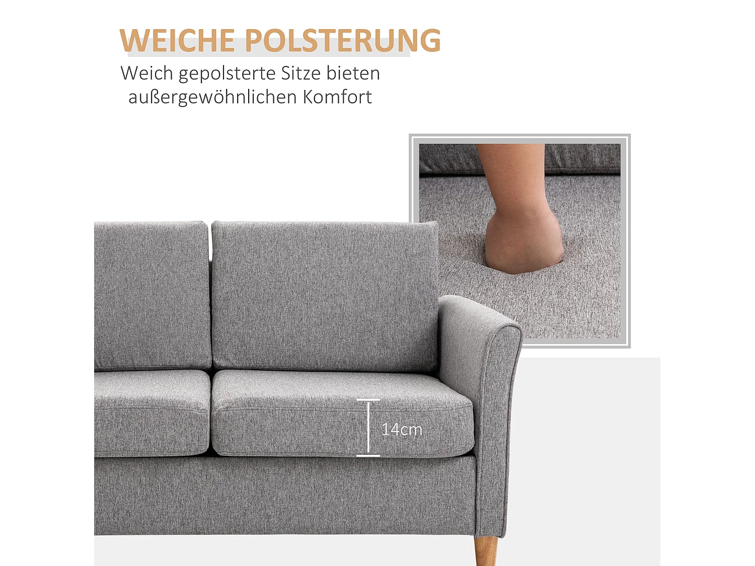 Divano a 2 posti con cuscini sfoderabili, tessuto di lino, grigio chiaro (141x65x78 cm)