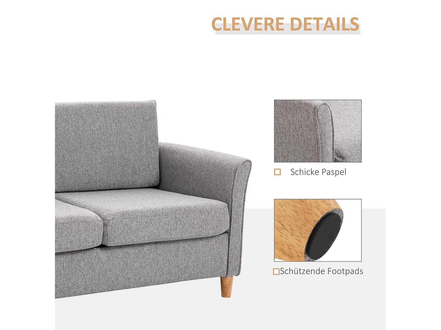 Divano a 2 posti con cuscini sfoderabili, tessuto di lino, grigio chiaro (141x65x78 cm)