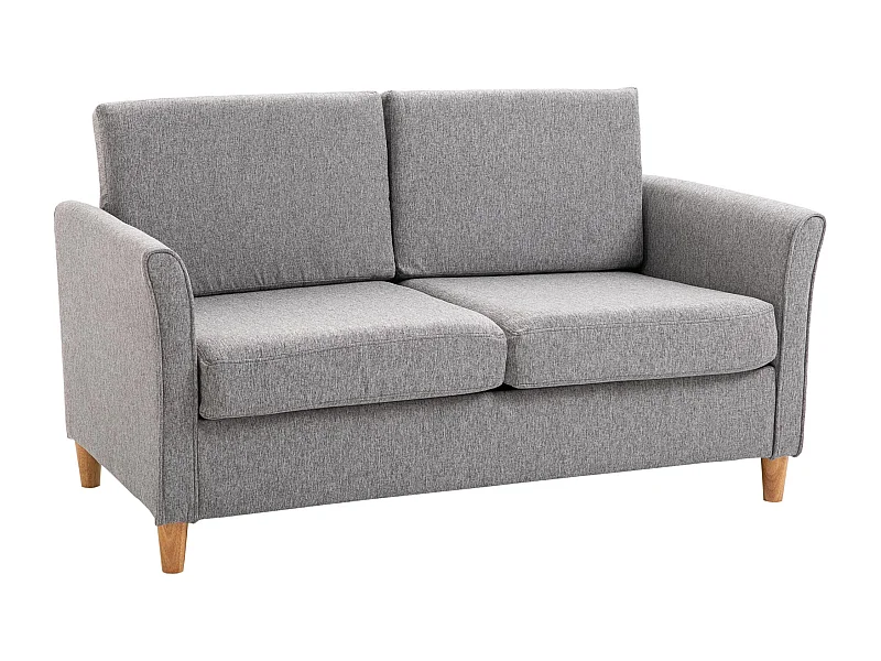 Canapé 2 places avec coussins amovibles, tissu lin, gris clair (141x65x78 cm)