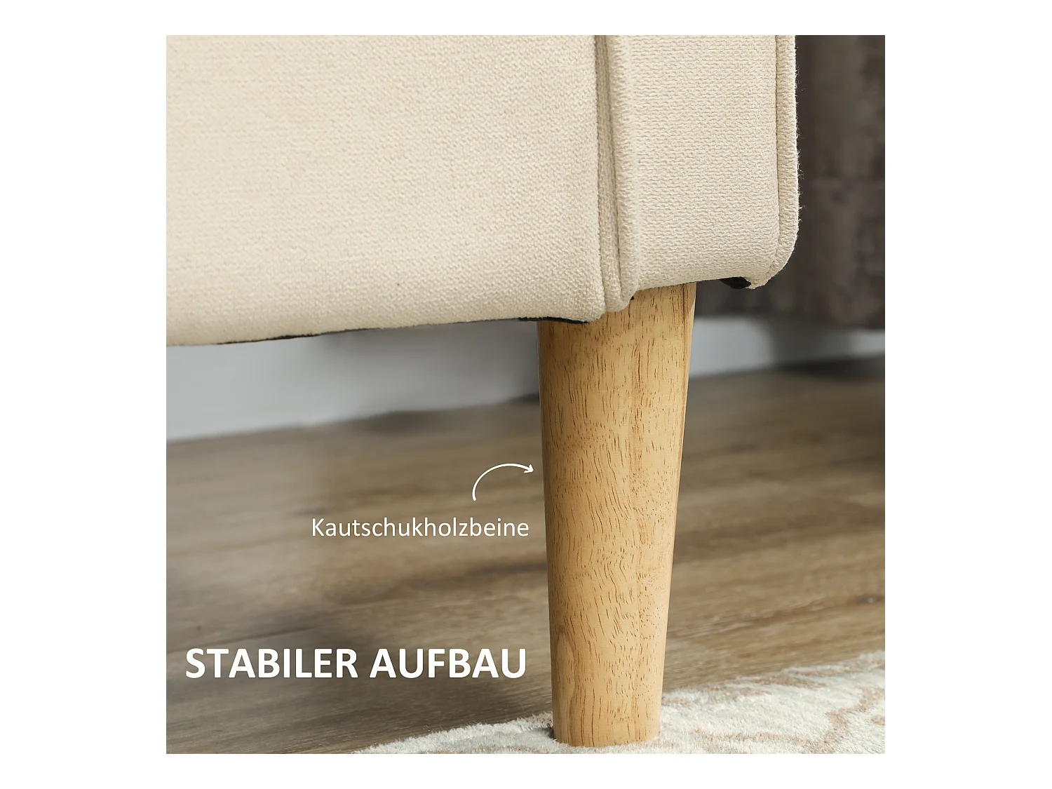 Canapé 3 places avec rangement, pieds en bois, tissu velours, blanc (166.5x62x82 cm)