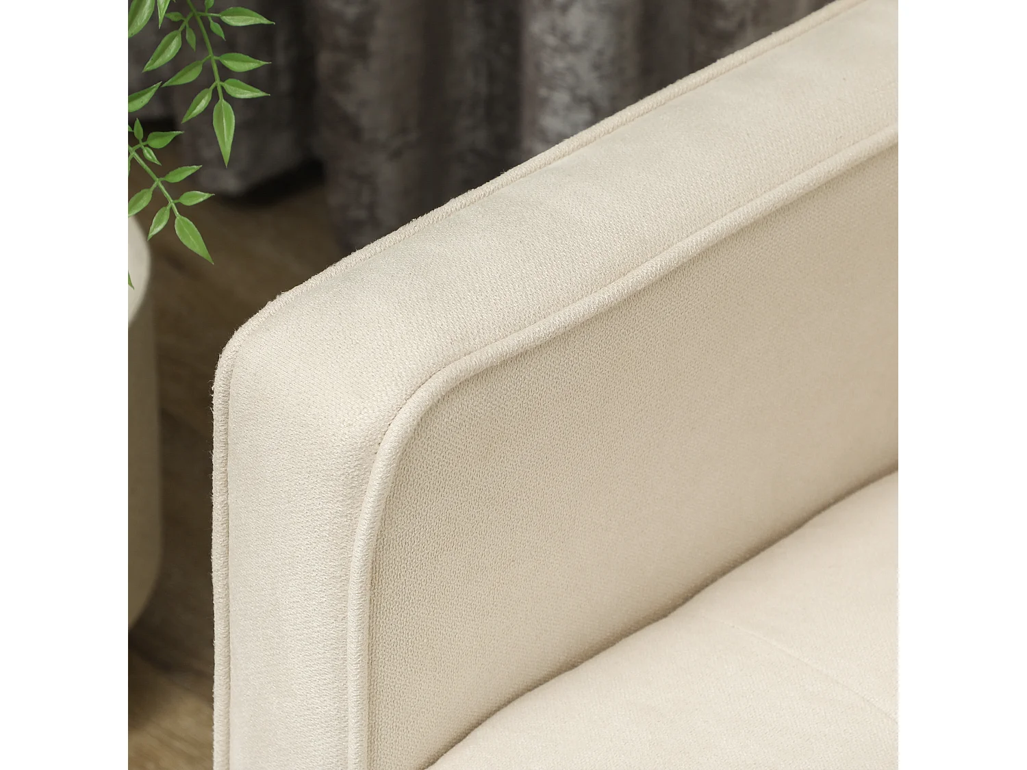 Canapé 3 places avec rangement, pieds en bois, tissu velours, blanc (166.5x62x82 cm)