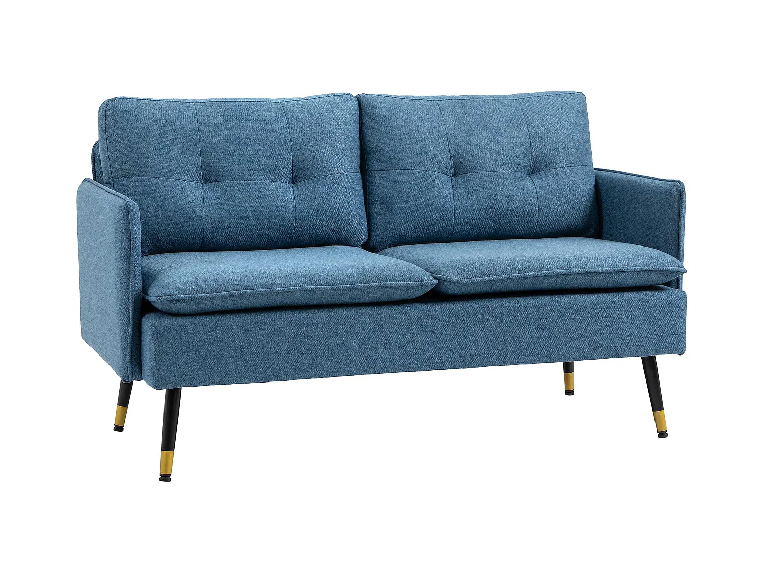 Divano a 2 posti, cuscino spesso, gambe in metallo, tessuto in poliestere, blu (139x68x80 cm)