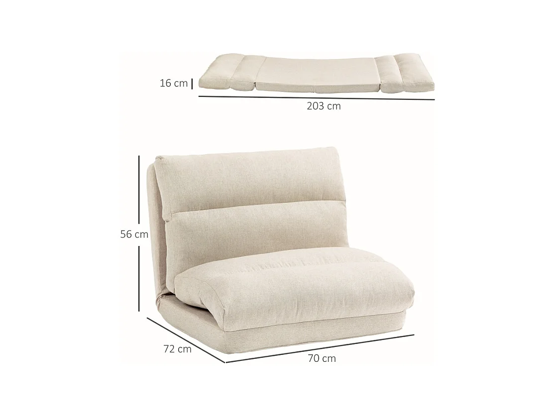 6-standen verstelbare opvouwbare fauteuil, dik kussen, bedfunctie, polyester, beige (70x72x56cm)