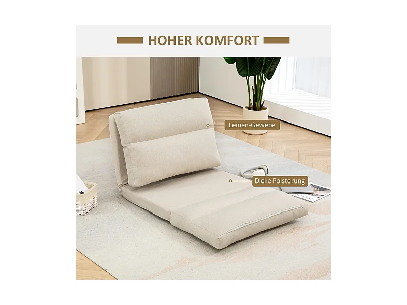 6-standen verstelbare opvouwbare fauteuil, dik kussen, bedfunctie, polyester, beige (70x72x56cm)