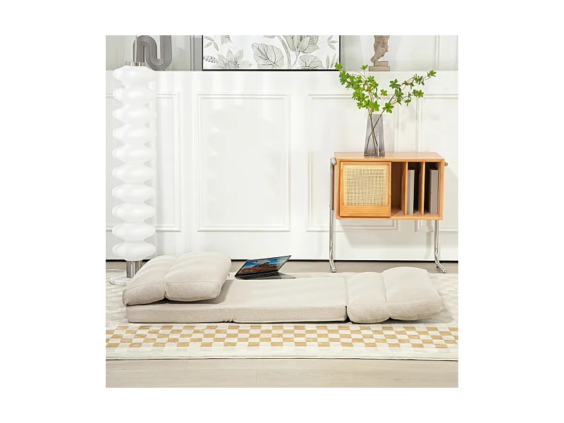 6-standen verstelbare opvouwbare fauteuil, dik kussen, bedfunctie, polyester, beige (70x72x56cm)