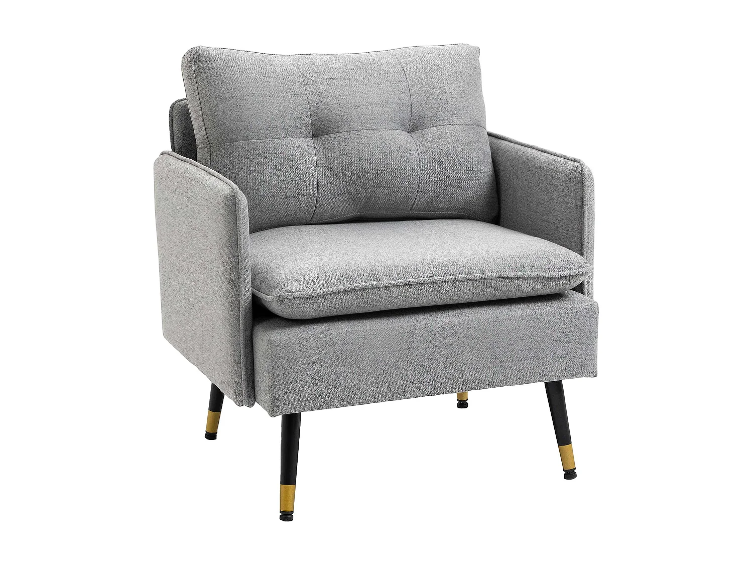 Fauteuil d’appoint en polyester effet lin, avec coussin et accoudoirs, pieds en acier, gris (76x68x80cm)