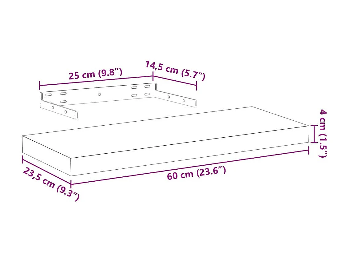 Estantes flotantes 2 uds 60x23,5x4 cm madera de ingeniería