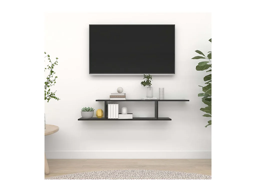 Mensola porta TV da parete nera 125x18x23 cm in legno ingegnerizzato