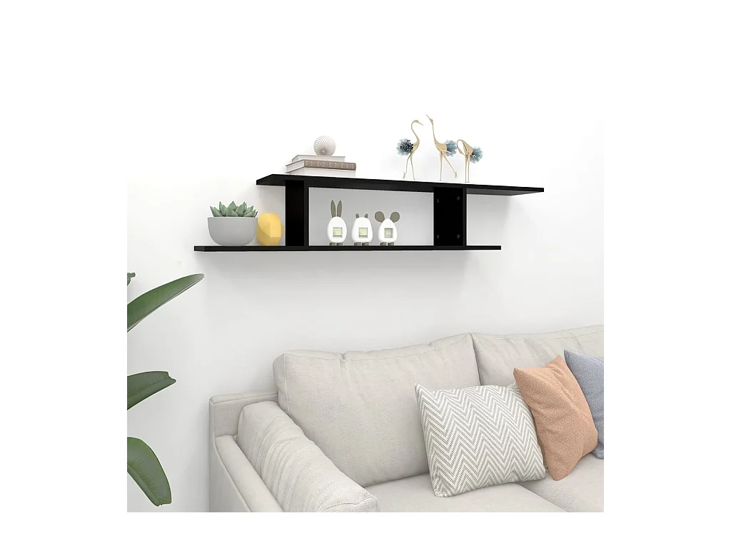Mensola porta TV da parete nera 125x18x23 cm in legno ingegnerizzato