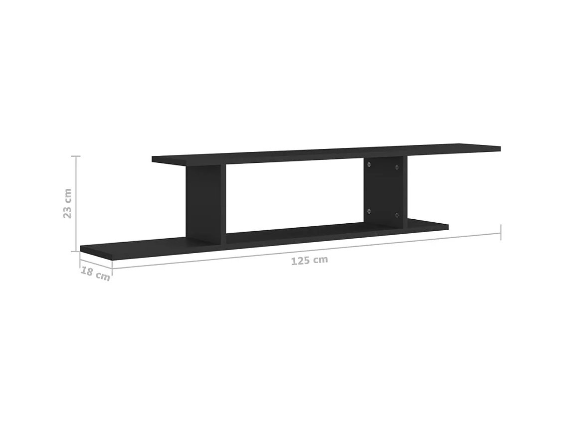 Mensola porta TV da parete nera 125x18x23 cm in legno ingegnerizzato