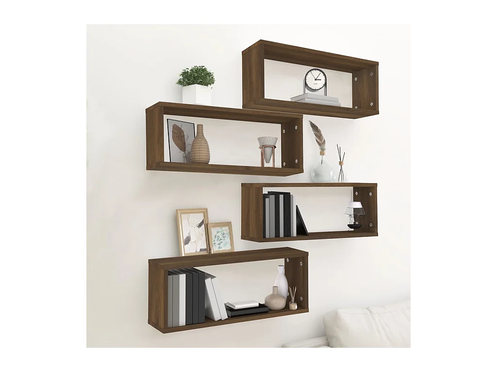 Mensole a cubo da parete 4 pezzi in legno ingegnerizzato color rovere marrone