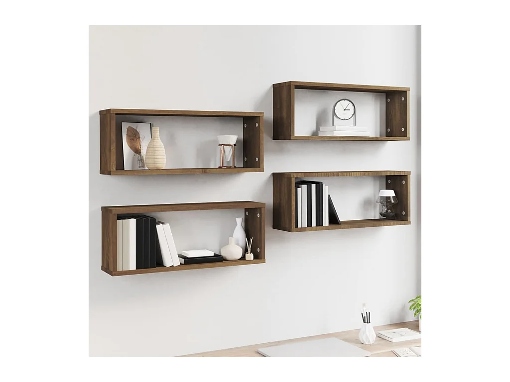 Mensole a cubo da parete 4 pezzi in legno ingegnerizzato color rovere marrone