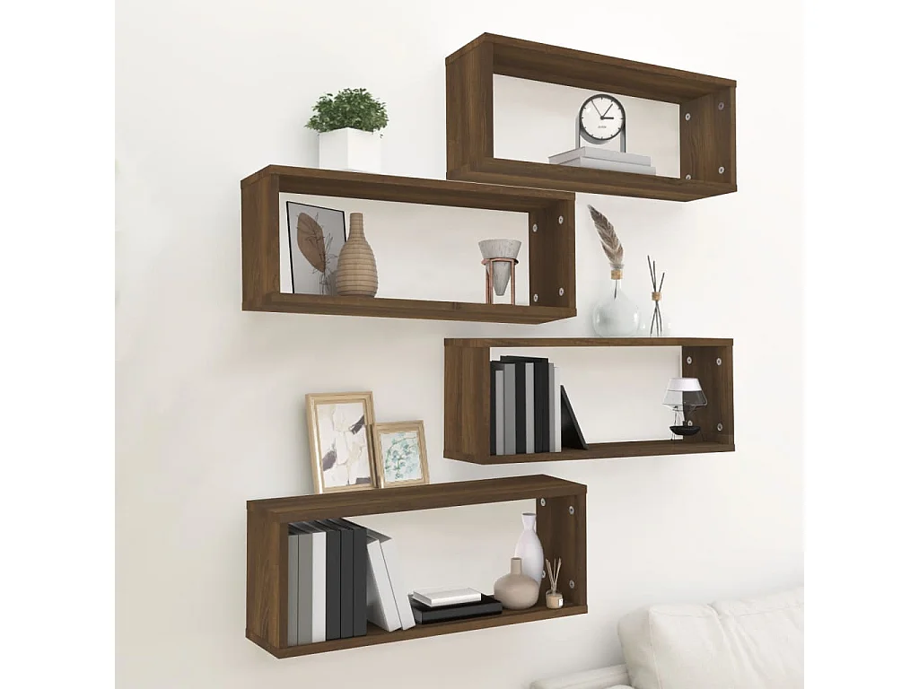 Étagères murales cube 4 pcs Chêne marron Bois d’ingénierie
