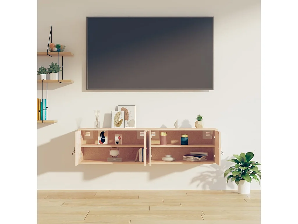 Armarios de pared 2 uds 60x30x30 cm Madera maciza de pino