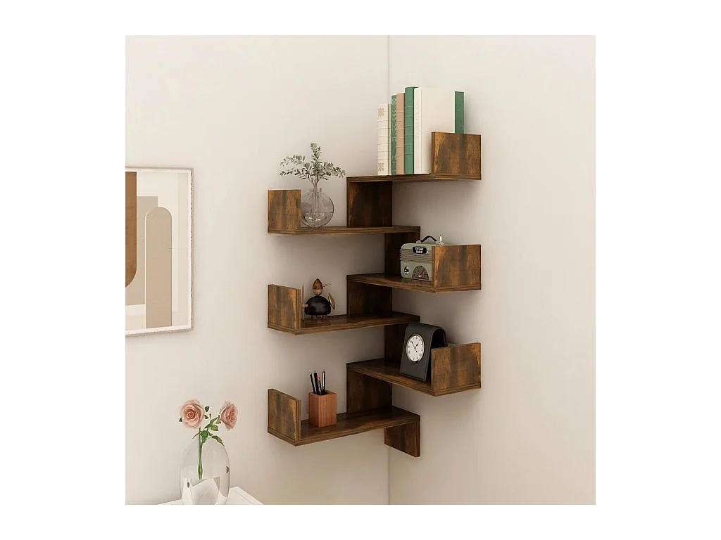Étagères d'angle murales 2 pcs Chêne fumé 40x40x50 cm Bois