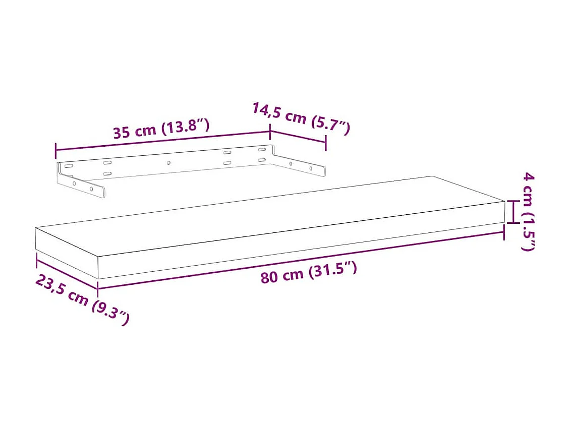 Zwevende plank 80x23,5x4 cm bewerkt hout