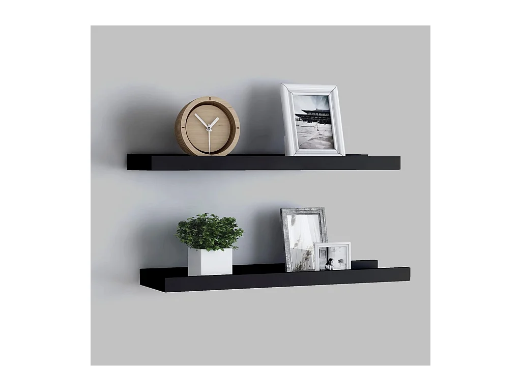 Étagères à rebord pour cadre photo 2 pcs Noir 60x9x3 cm MDF