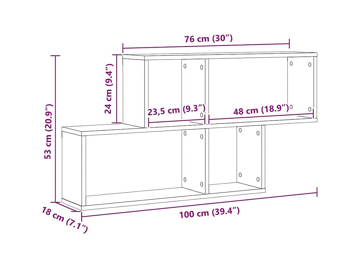 Mobiletto da parete in rovere nero 76x15x53 cm in legno ingegnerizzato