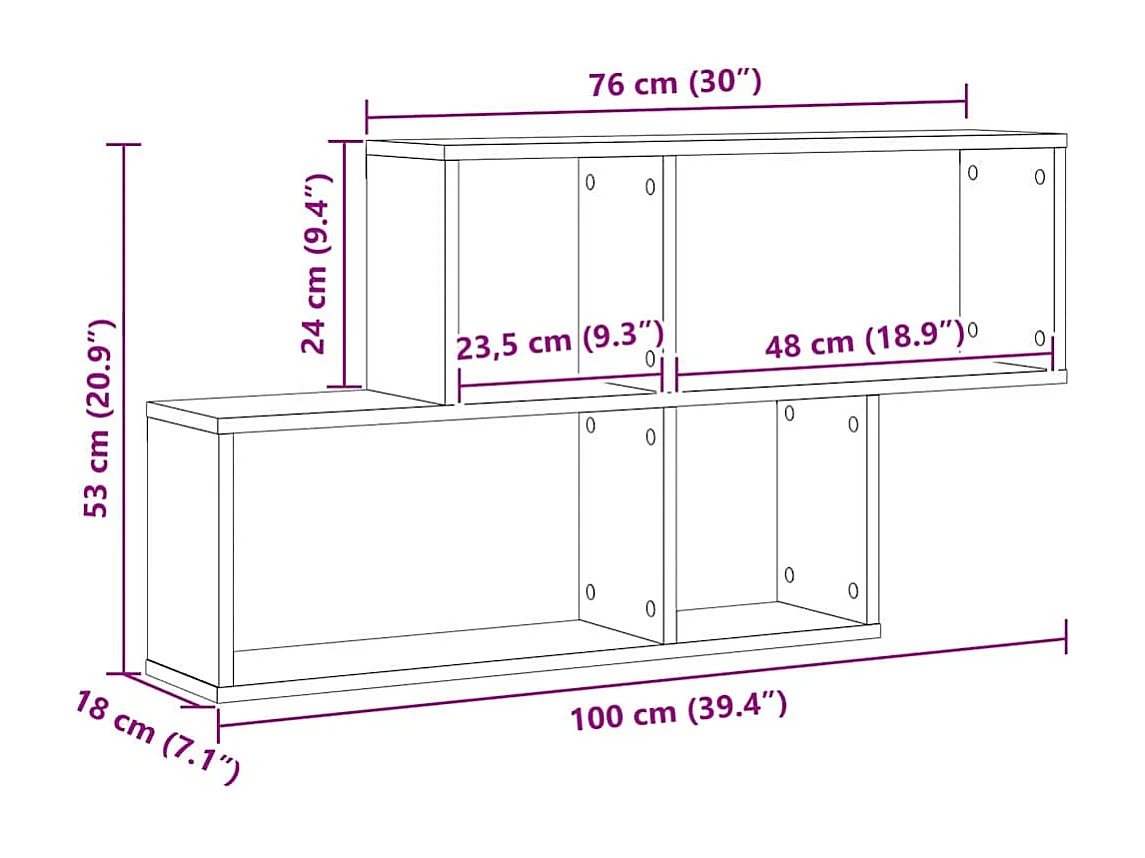 Armoire murale en chêne noir 76x15x53 cm en bois d'ingénierie