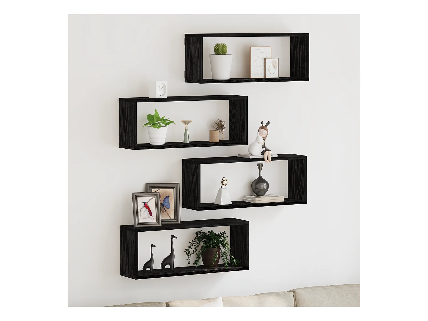 Set de 4 étagères murales - Chêne noir - 60x15x23 cm - Fabriqué en bois reconstitué