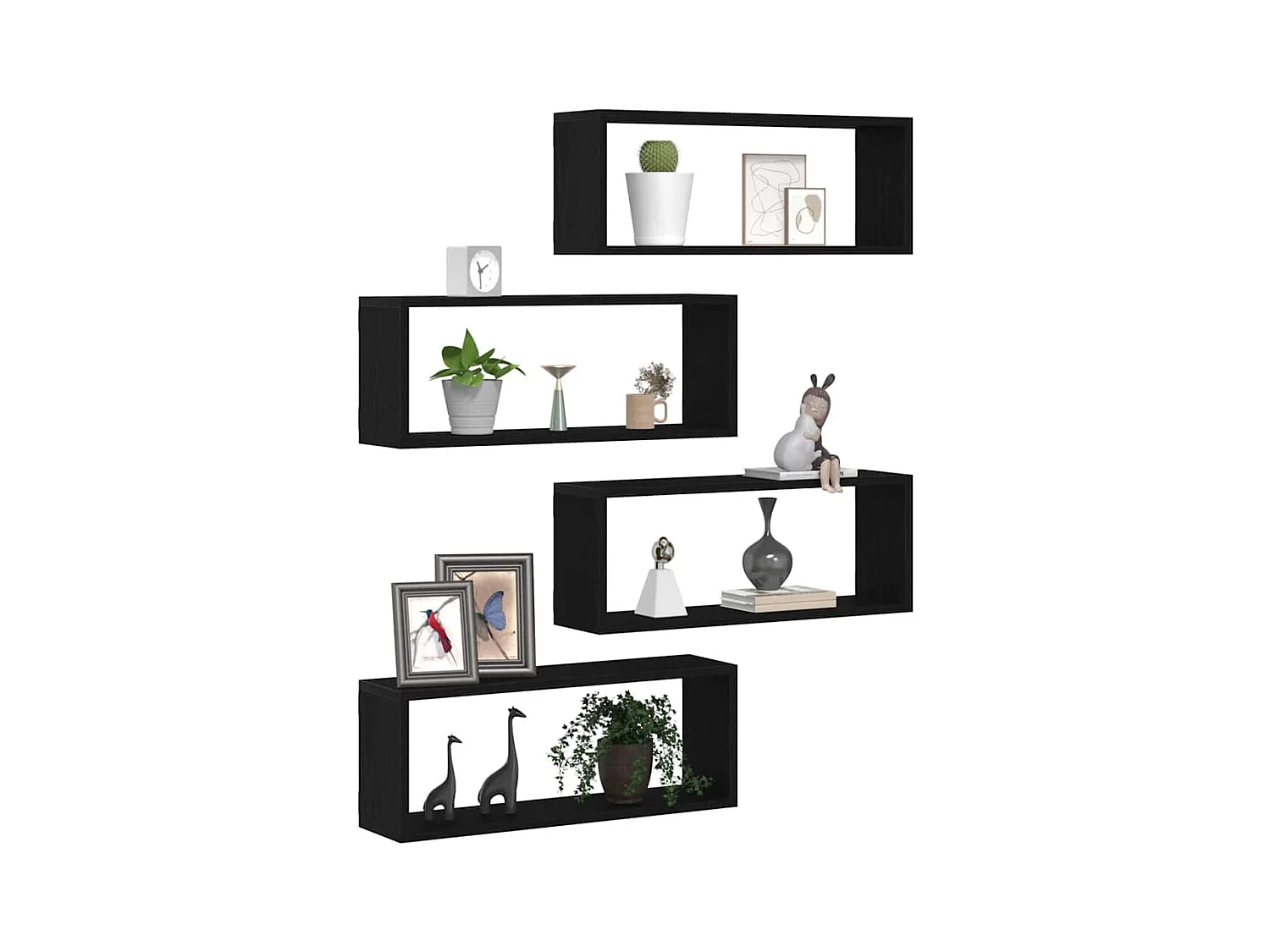 Set de 4 étagères murales - Chêne noir - 60x15x23 cm - Fabriqué en bois reconstitué